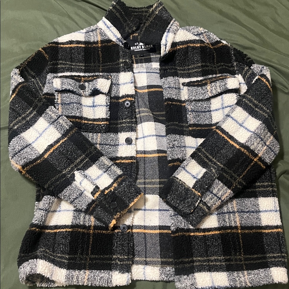 Men's Plaid Shirt Jacket - Black and White